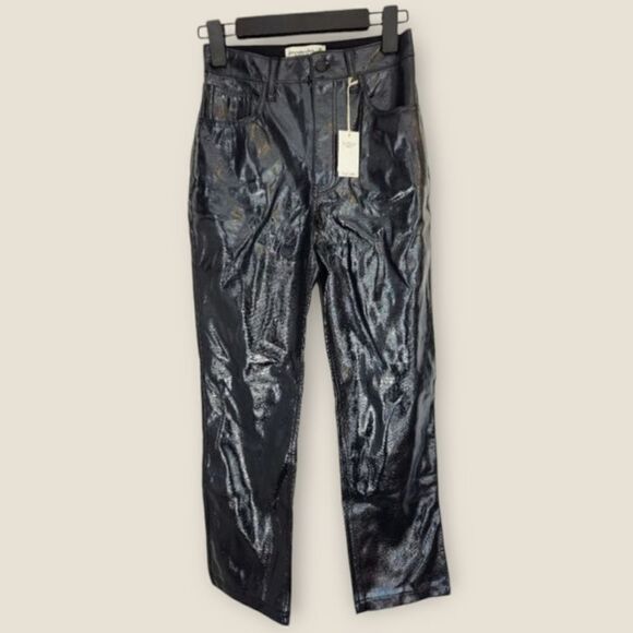 NWT Abercrombie & Fitch Patent Leather The 90s Straight Ultra High Rise Pant 25S - Picture 3 of 14